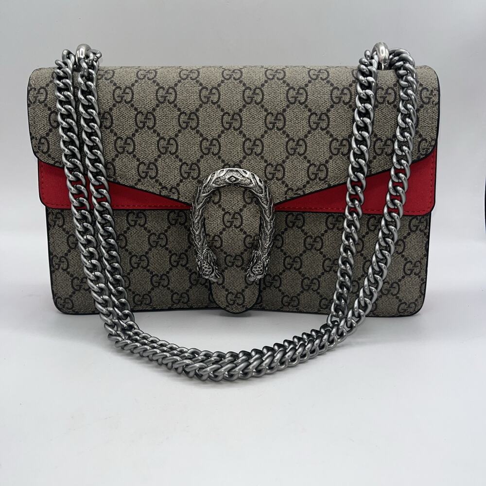 Gucci Dionysus GG Shoulder Bag Clatch Small Ivory Beige/Red Ebony Canvas 400249